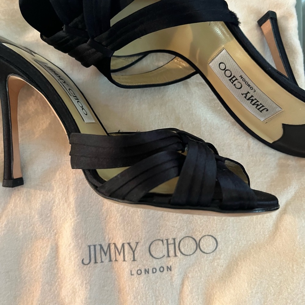 Jimmy Choo black satin boudoir heels. 👠
